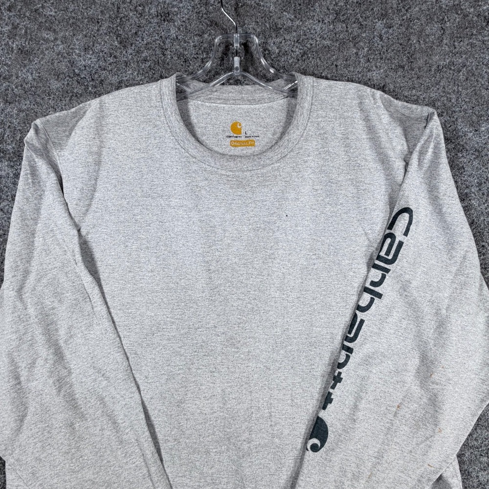 Carhartt Dearborn Long Sleeve T-Shirt Mens L Heather Gray Logo Original Fit - Picture 5 of 16